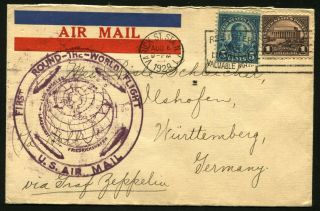 Usa Air Mail Via Graf Zeppelin To Germany First Round The World Flight Cachet