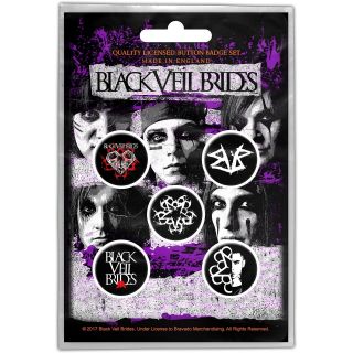 Official Merch 5 - Badge Pack Rock Metal Pin Badges Black Veil Brides Pentagram