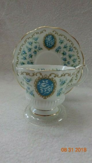 Royal Albert Tea Cup Saucer Set Cameo Series Pattern Is Treasure Teal And Gold