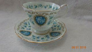 Royal Albert Tea Cup Saucer set Cameo Series Pattern is Treasure Teal and Gold 3
