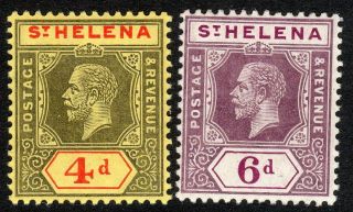 St Helena 1912 Black/red 4d Purple 6d Multi - Crown Ca Chalk Perf 14 Sg83/84