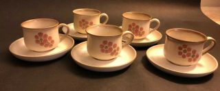 Denby Pottery Stoneware Mugs Cups And Saucers Gypsy Pattern Set 5 Made England