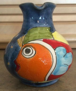 Nino Parrucca :: 3 1/2” Small Handled Pitcher Colorful Fish Handpainted Italy