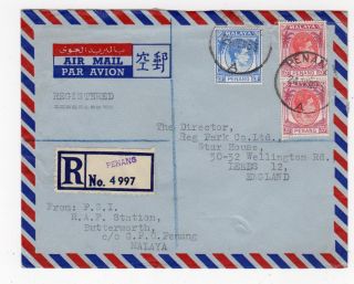 Penang: 1953 Registered Air Mail Cover To England From An Raf Station (sh052)