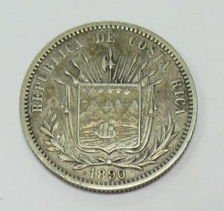 1890 Costa Rica 25 Centavos Heaton - Higher Grade Silver Coin Km 130