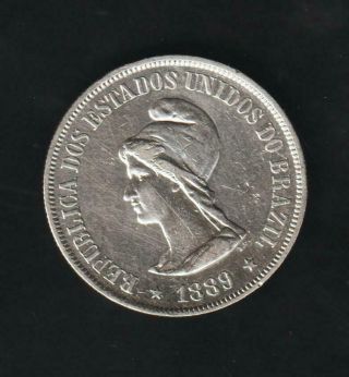 Brazil 500 Reis 1889,  Silver Very