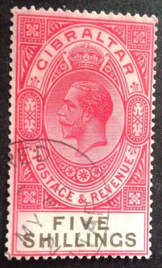 Gibraltar 1925 5 Shillings Carmine & Black Stamp Vfu