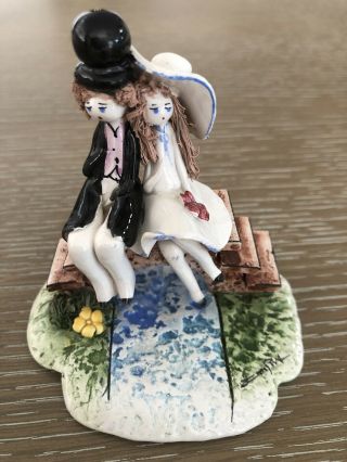 Zampiva Figurine,  Lovers On Bench,  Spaghetti Hair,  Artist Signed Made In Italy