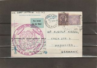 Usa First Round - The - World Flight Zeppelin Postcard To Germany 1929