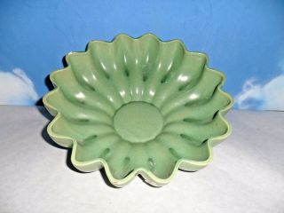 Red Wing Scallop Edged Console Bowl 1620 Green 1959 - 67 Minnesota Pottery W/tag