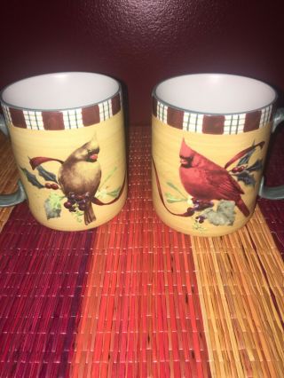 2 Lenox Winter Greetings Everyday 14 Oz Mugs - Cardinal -