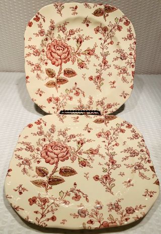 Set Of 2 Johnson Brothers Rose Chintz Pink Made In England Square Salad Plate