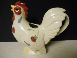 Lenox China Rooster Large Pitcher " Poppies On Blue " Farm House Style Country