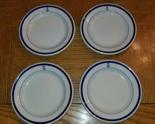 4 Vintage Buffalo China 6” Us Navy Plate Saucer Dish Blue Anchor Military Ware