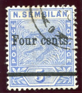 Malaya - Negri Sembilan 1898 4c On 5c Blue Very Fine.  Sg 18.  Sc 18.