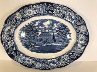Liberty Blue By Staffordshire Serving Platter With Governor’s House,  12”x9.  5”