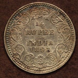 India - British 1/4 Rupee 1893 - C Silver Chvf