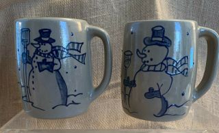 Bbp Beaumont Brothers Salt Glaze Pottery Holiday Snowman Mugs 1994 & 1995 - Set 2