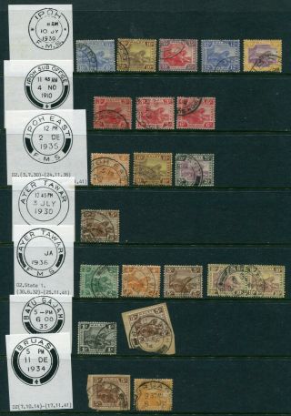 Old S.  S.  Malaya F.  M.  S.  Selection Of 21 X Stamps With Local Pmks (19)