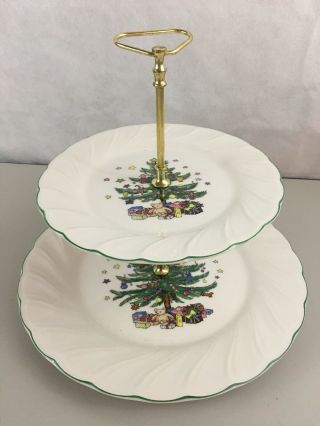 Nikko Happy Holiday Christmas Tree Two Tier Tray Appetizer Cookie Serving 8 " 11 "