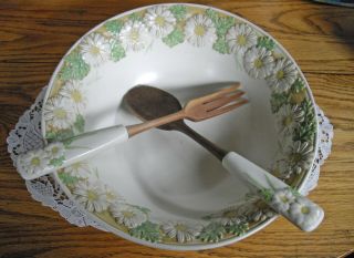 Vintage California Metlox Poppytrail Daisy 12 " Large Salad Bowl W/ Fork & Spoon