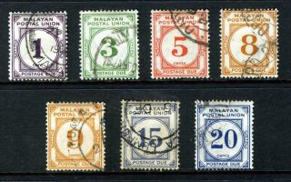 Malayan Postal Union 1945 - 49 Postage Due Set Of 7: Sg D7 - D13 Good /fine