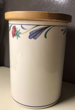 Lenox China Poppies On Blue (for The Blue) Large Canister With Wood Lid