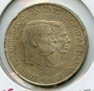 1953 Denmark 2 Kroner Silver Coin Jb387