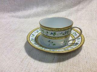 A.  Raynaud Ceralene Yellow & Blue " Morning Glory Cup & Saucer - Limoges,  France