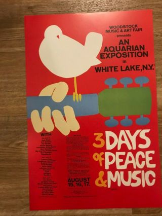 Woodstock Music Festival 1969 Cardstock Concert Poster 12 " X 18 "