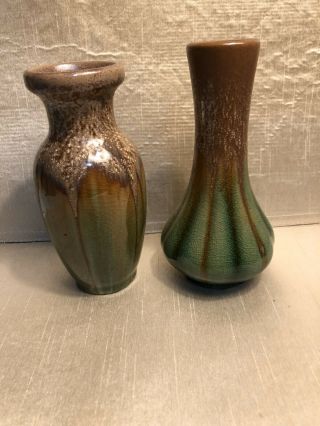 Vintage Hosley Pottery Drip Glaze Brown&green Vases Signed 6” And 6.  5” Appx.