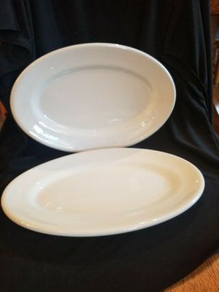 2 Vintage Shenango China White Oval Platters Rimrol Welroc Restaurant Ware