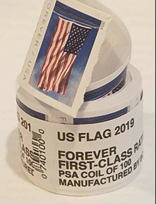 Usps Us Flag 2019 Forever Stamps - Roll Of 100 Stamps Per Coil.