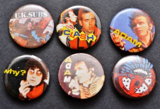 Vintage Punk Badges U.  K.  Subs The Clash Adam Ant
