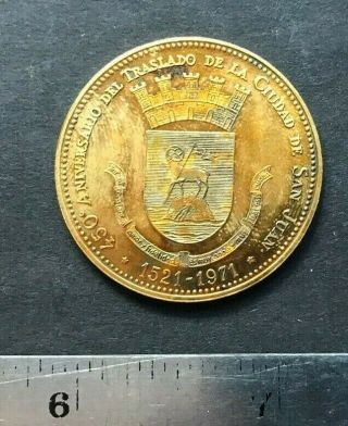Puerto Rico 1971 Snpr 450 Aniversario Traslado Ciudad San Juan Brass Medal