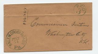 1850s Salem Cross Roads Pa Stampless Cover Paid 3 Cds [s.  42]