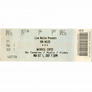 Van Halen & Ky - Mani Marley Concert Ticket Stub Philadelphia 10/1/07 Atomic Punk