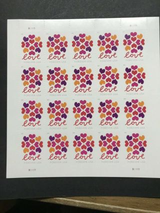 Usps Hearts Blossom Five X 20 = 100 Us Ps 2019 Forever Postage Stamps.