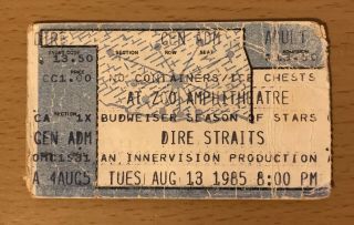 1985 Dire Straits Brothers In Arms Tour Oklahoma City Concert Ticket Stub