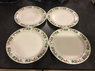 Set Of 4 Gibson Christmas Charm Holiday Dinnerware Dinner Plates Holly China