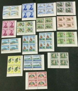Dominica Qeii 1963 - 65 Part Set Of 16 To $1.  20 In Blocks Of 4.  Cat £100, .