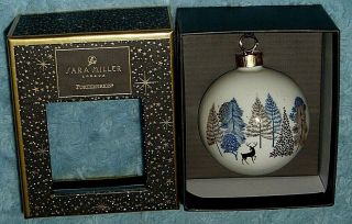 Portmeirion Porcelain Sara Miller Prancing Deer In Trees Christmas Ornament Nib