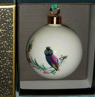 Portmeirion Porcelain Sara Miller Festive Owl Christmas Ornament Nib