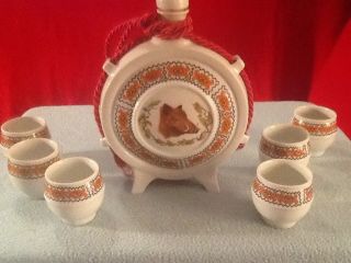 Zajecar Yugoslavia Pottery Ceramic Porcelain FOX & BOAR Decanter Shot Glasses 2