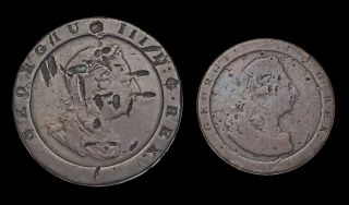 Great Britain.  George Iii Cartwheel Twopence (1797) With Isle Of Man Penny