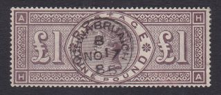 Gb.  Qv.  1884.  Sg 185,  £1 Brown Lilac.  Tighnabruaich Cds.