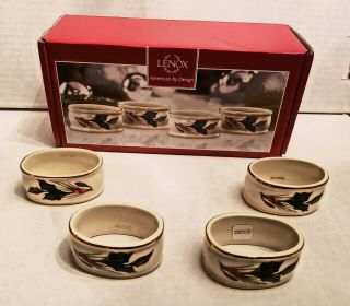 Lenox " Winter Greetings " Christmas Holly Napkin Rings,  Set Of 4 In The Box