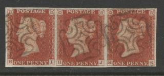 1843 Penny Reds (strip Of 3) Spec Bs22 Plate 33 (hi - K) " Edinburgh Mx