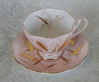 Older Queen Anne Teacup And Saucer Raised Gold Wheat & Pink Tea Cup