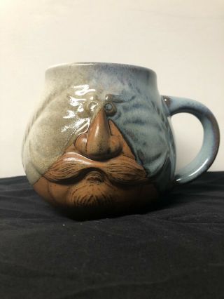 Raised Man Face Mustache Goatee Coffee Mug - Soup Mug - Pottery Craft Stoneware